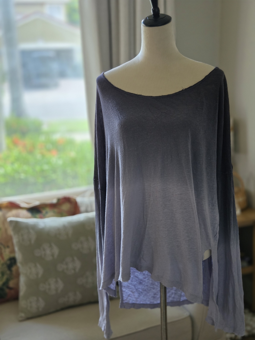 We The Free Ombre Scoop-Neck Long Sleeve Top - Lavender to Gray